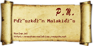 Pászkán Malakiás névjegykártya
